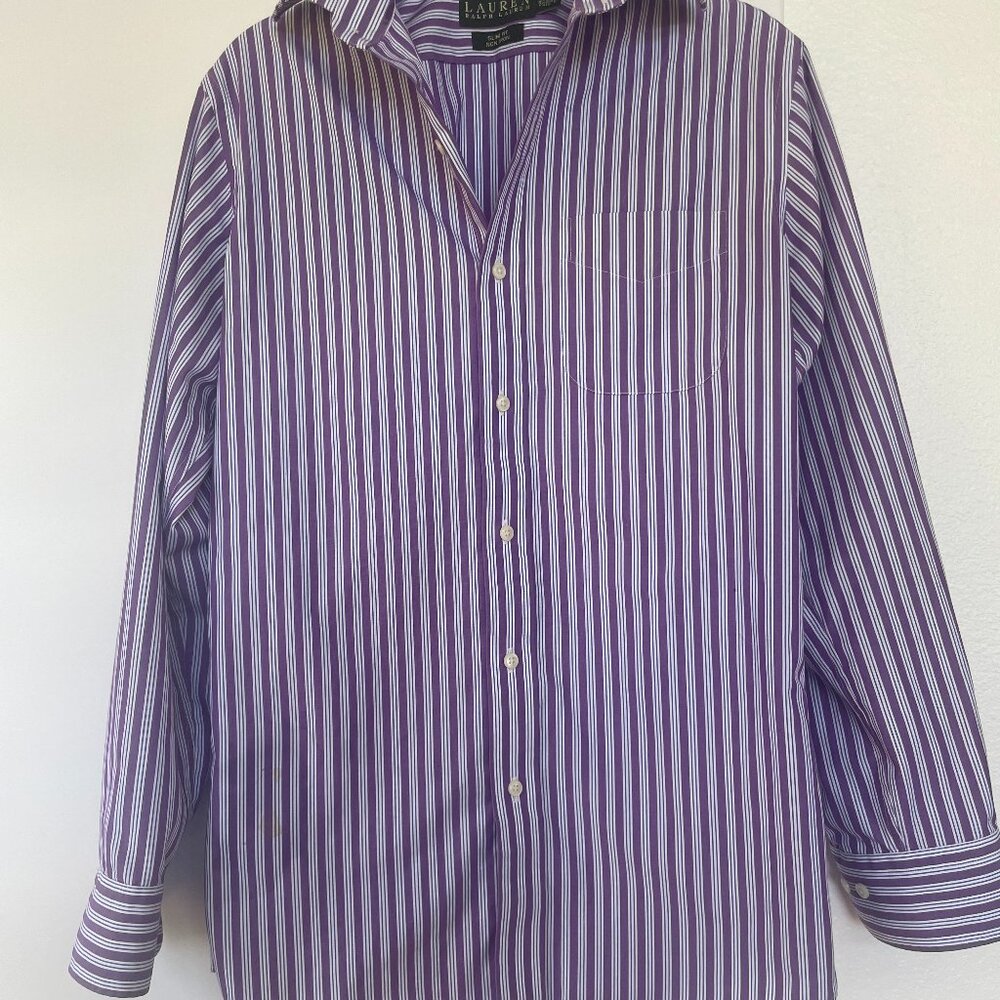 Lauren Ralph Lauren Slim Fit Non Iron Purple  Stripe Dress Shirt, 14½,‎ 32/22